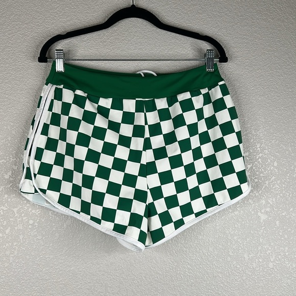 80's Style Summer Drawstring Green & White Checked Summer Shorts Size XL - Picture 4 of 5